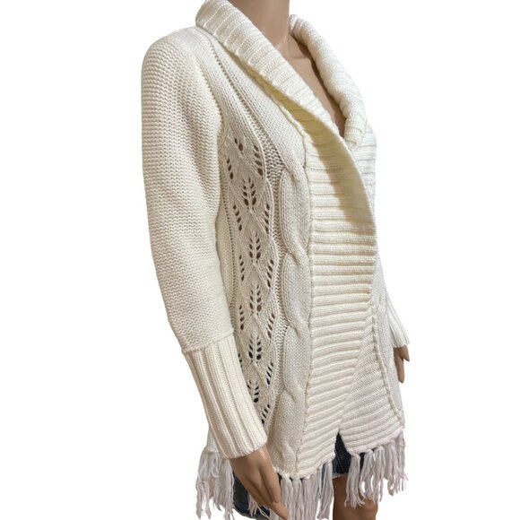 Dex White Wool Blend Cardigan With Tassels Size Small - Picture 2 of 3